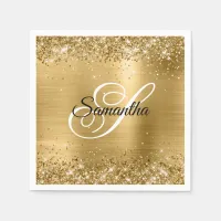 Faux Gold Sparkly Glitter and Foil Fancy Monogram Napkins