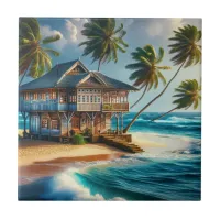 Pretty Log Cabin Beach House   Ceramic Tile