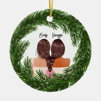 Girly Modern Friends Forever BFF Merry Christmas Ceramic Ornament