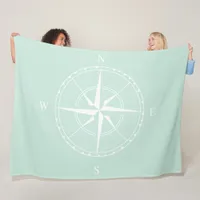 Hamptons Style Duck Egg Blue White Ship Compass Fleece Blanket