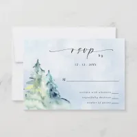 Rustic Watercolor Mountains Pine Winter Wedding   RSVP Card