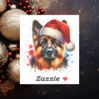 German Shepherd Dog in Santa Hat Christmas   Sticker