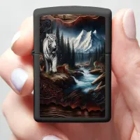 White Tiger Among Mountains Zippo Lighter