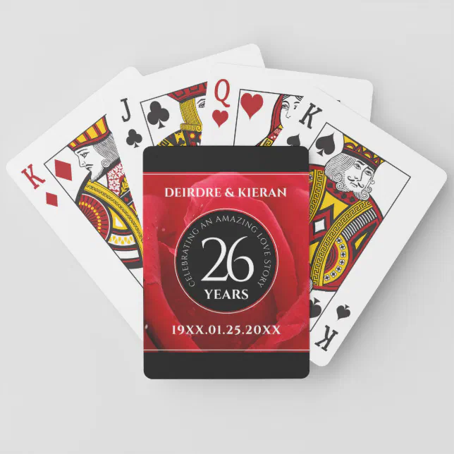Elegant 26th Rose Wedding Anniversary Celebration Poker Cards