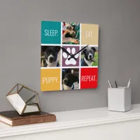 Funny Puppy Sleep Eat Repeat Dog Lover Colorful Square Wall Clock