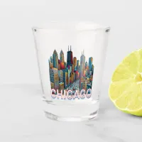 Pop art Comic Book Chicago, Illinois Skyline  Shot Glass