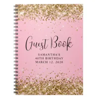 Gold Glitter Pink Ombre 40th Birthday Guest Notebook