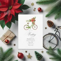 Christmas Poinsettia Bicycle Winter Wedding Charm Invitation