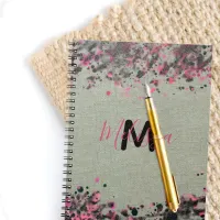 Black Pink Paint Splatters On Canvas Name Monogram Notebook