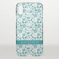 Stylish Teal Turquoise Tropical Floral Monogram iPhone XS Case