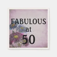 Floral 50 and Fab Birthday Party Napkins