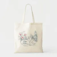 Cute White Rabbits in Snow Winter Holiday Tote Bag