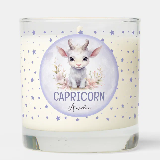 Cute Watercolor Illustration Capricorn Zodiac Name Scented Candle