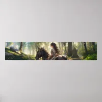 Anime horseback ride in the woods - Ultra wide Poster