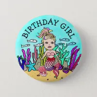 Pretty Mermaid Birthday Girl Button