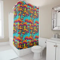 Colorful Vibrant Retro Trippy Mushrooms Shower Curtain