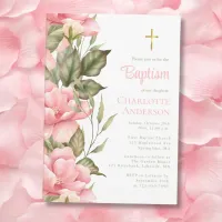 Pink Rose Flower Baptism Invitation