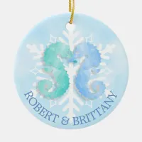 Coastal Christmas Decor Seahorse Personalized Ceramic Ornament