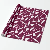 Wine Glasses Corkscrews Burgundy Patterned Wrapping Paper