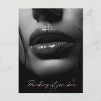 Close up of a woman's parted lips B&W photo Postcard