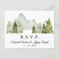 Rustic Watercolor Mountains Pine Winter RSVP  Invitation Postcard