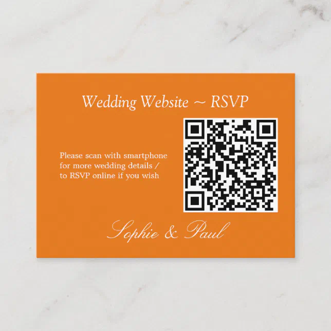 Vibrant Orange QR Code Website RSVP Card