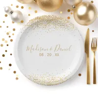 Gold Glitter Confetti Elegant Personalized Wedding Paper Plates