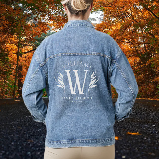 Elegant Leaf Surname Initial Family Reunion Denim Jacket