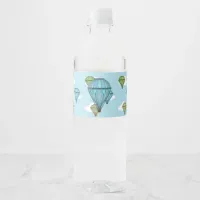 Blue Hot Air Balloon Baby Shower Water Bottle Label