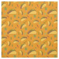 Funky Orange Mexican Food Tacos and Chillies Print Fabric