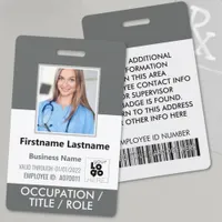 Staff Photo ID Card Barcode Logo Dark Grey Name Badge