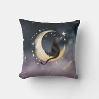 Cute Cartoon Cat on Moon Throw Pillow