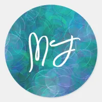 Monogrammed Blue Bokeh Abstract Digital Art  Classic Round Sticker