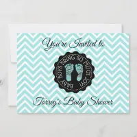 Teal Chevron and Black Boy Baby Shower Invitation