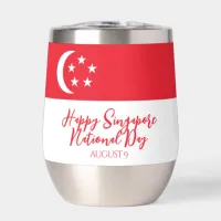 Happy Singapore National Day Singapore Flag Thermal Wine Tumbler