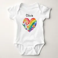 Pretty Rainbow Heart Personalized Colorful Cute Baby Bodysuit