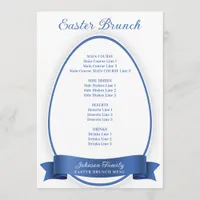 Royal Blue Elegant Simple Easter Egg Brunch Dinner Menu