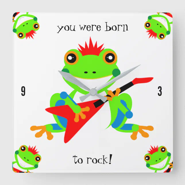 Rockin' Tree Frogs with Red Guitars Square Wall Clock
