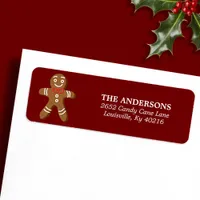 Red Gingerbread Man Christmas Return Address Label