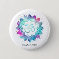 *~* Lotus AUM OM  Symbol Watercolor  Mandala Button