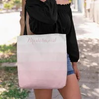 Bridesmaid Personalized White Ombre Stripe Pink Tote Bag