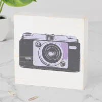 Hipster Camera Vintage Pop Art Purple Cool Wooden Box Sign