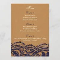 Navy Lace and Kraft Paper Wedding Menu