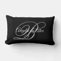 Black Grey and White Fancy Script Monogram Lumbar Pillow