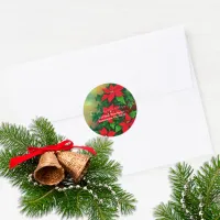 Christmas Red Poinsettia Flowers Return Address Classic Round Sticker