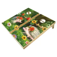 Whimsical Hedgehogs in an English Country Garden Cornhole Set