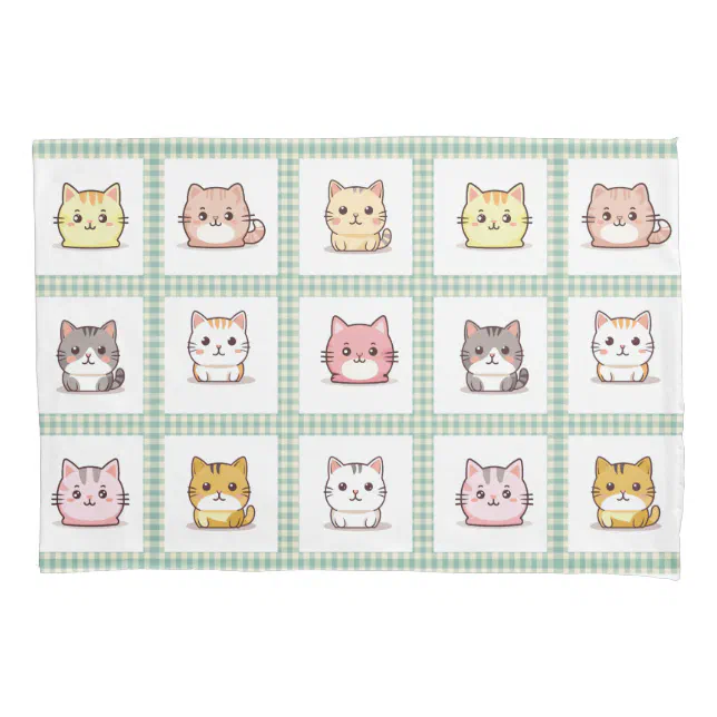 Cute Kittens Vintage Gingham Pillowcase