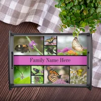 Beautiful Butterfly and Floral Family Name Serving Tray