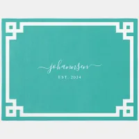 Family Name Turquoise Greek Key Border Rug