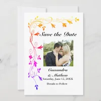 Colorful Floral Vines with Photo Save Date Card